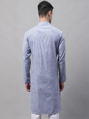 Men Blue and White Striped Kurtas-KO-683