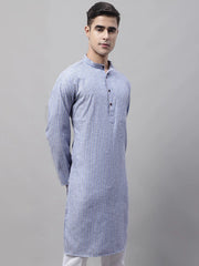 Men Blue and White Striped Kurtas-KO-683