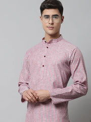 Men Coral Red Striped Kurtas ( KO 683Coral )-KO-683