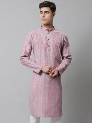 Men Coral Red Striped Kurtas ( KO 683Coral )-KO-683