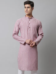 Men Coral Red Striped Kurtas ( KO 683Coral )-KO-683