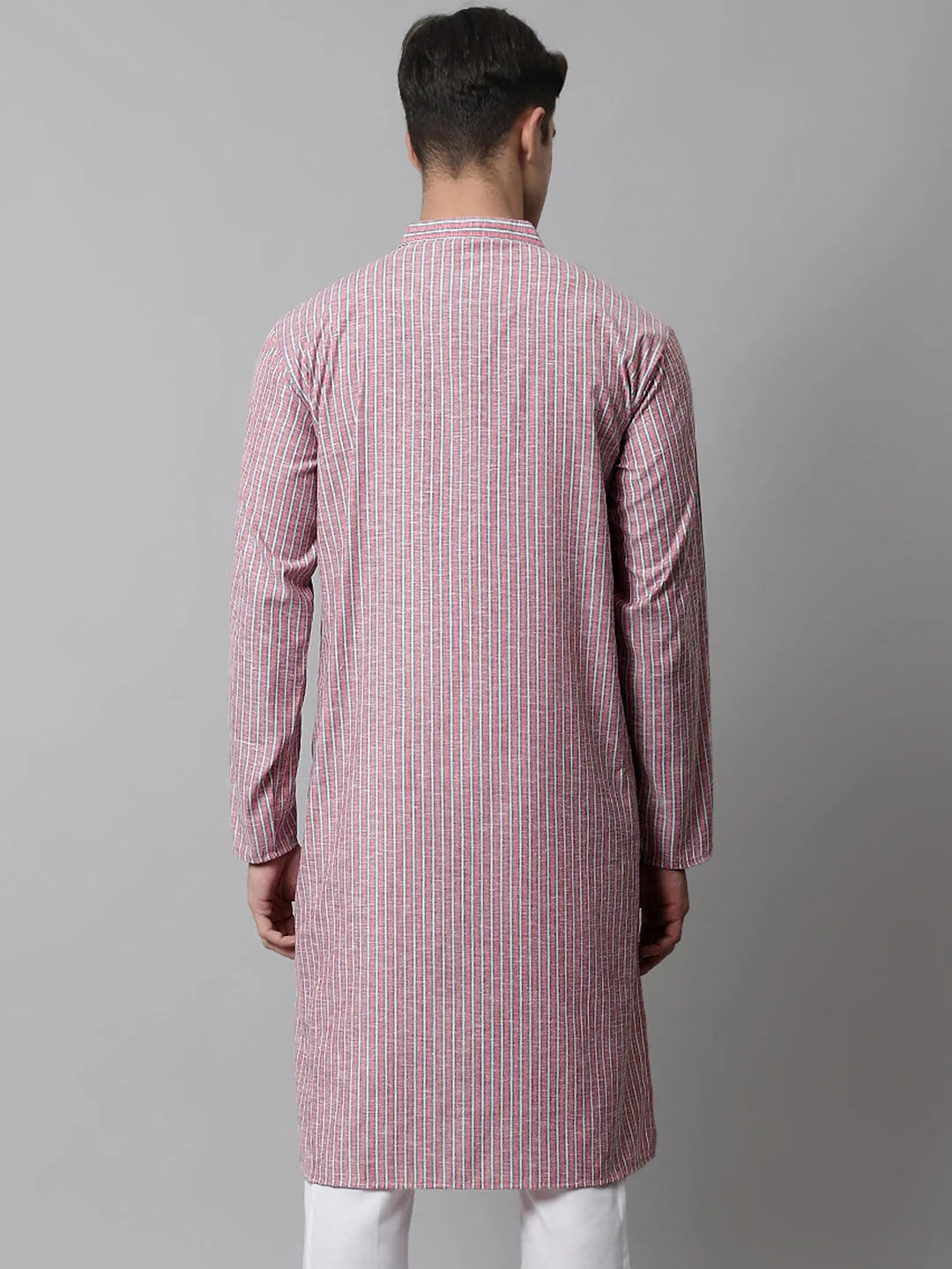Coral Red Striped Mens Kurta | Indian Kurta for Men Online
