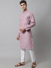 Men Coral Red Striped Kurtas ( KO 683Coral )-KO-683
