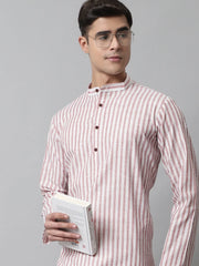 Men Orange and White Striped Kurtas ( KO 683Orange )-KO-683