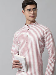 Men Orange and White Striped Kurtas ( KO 683Orange )-KO-683