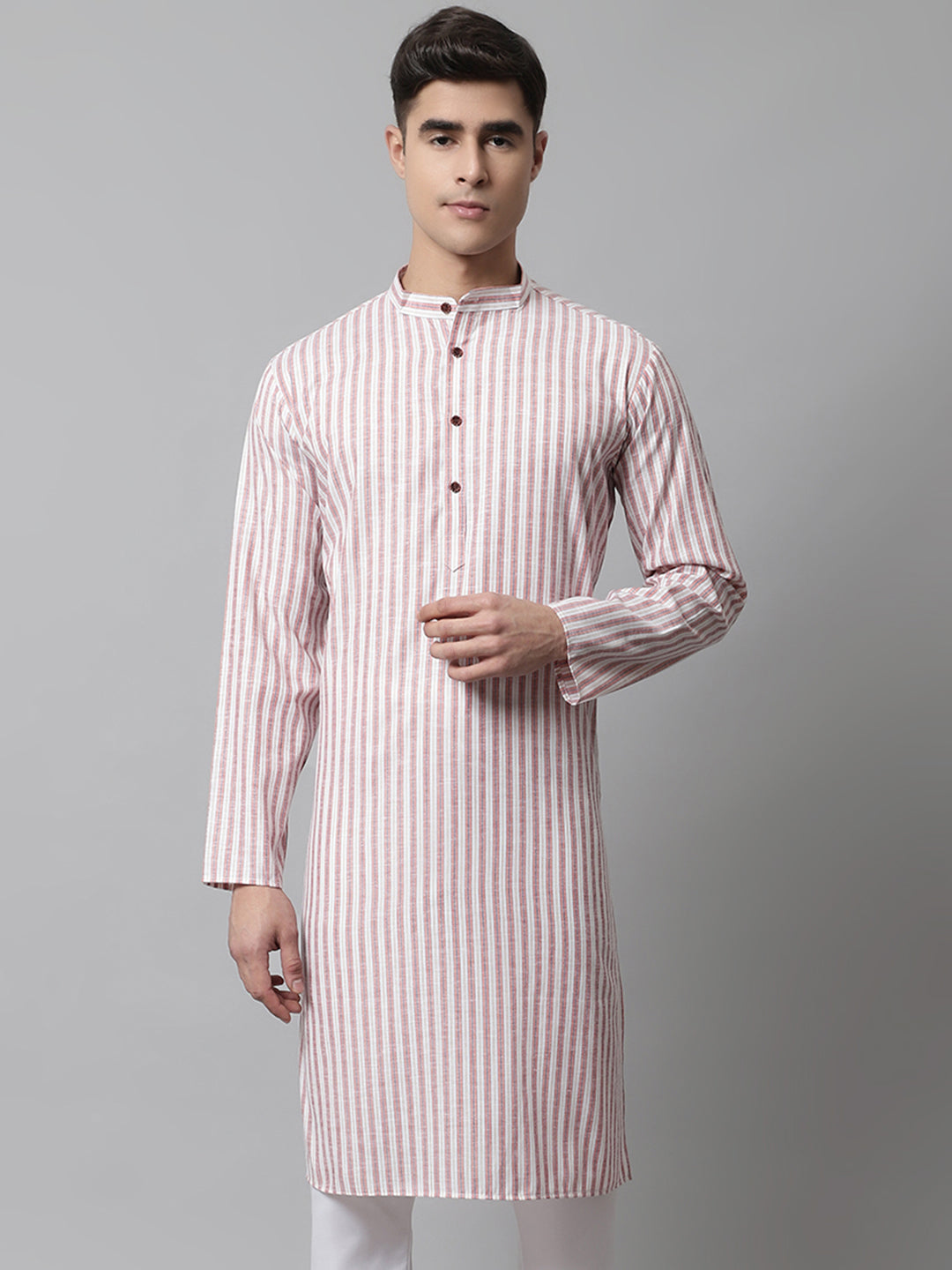 Orange & White Striped Mens Kurta | Short Kurta For Men