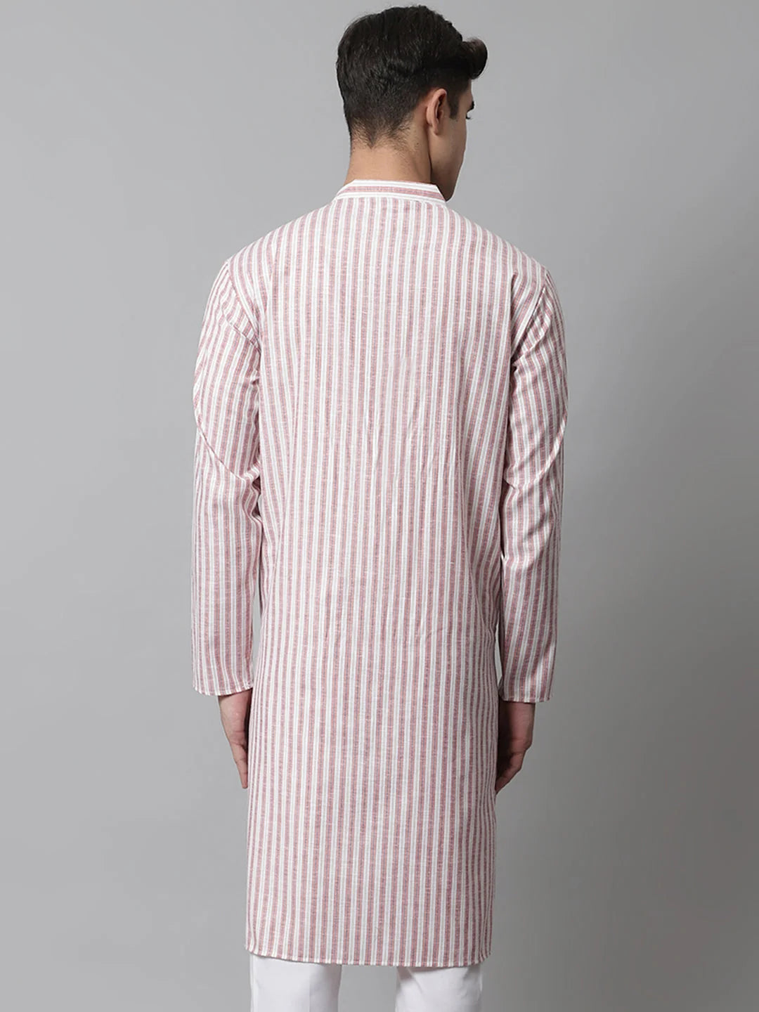 Orange & White Striped Mens Kurta | Short Kurta For Men