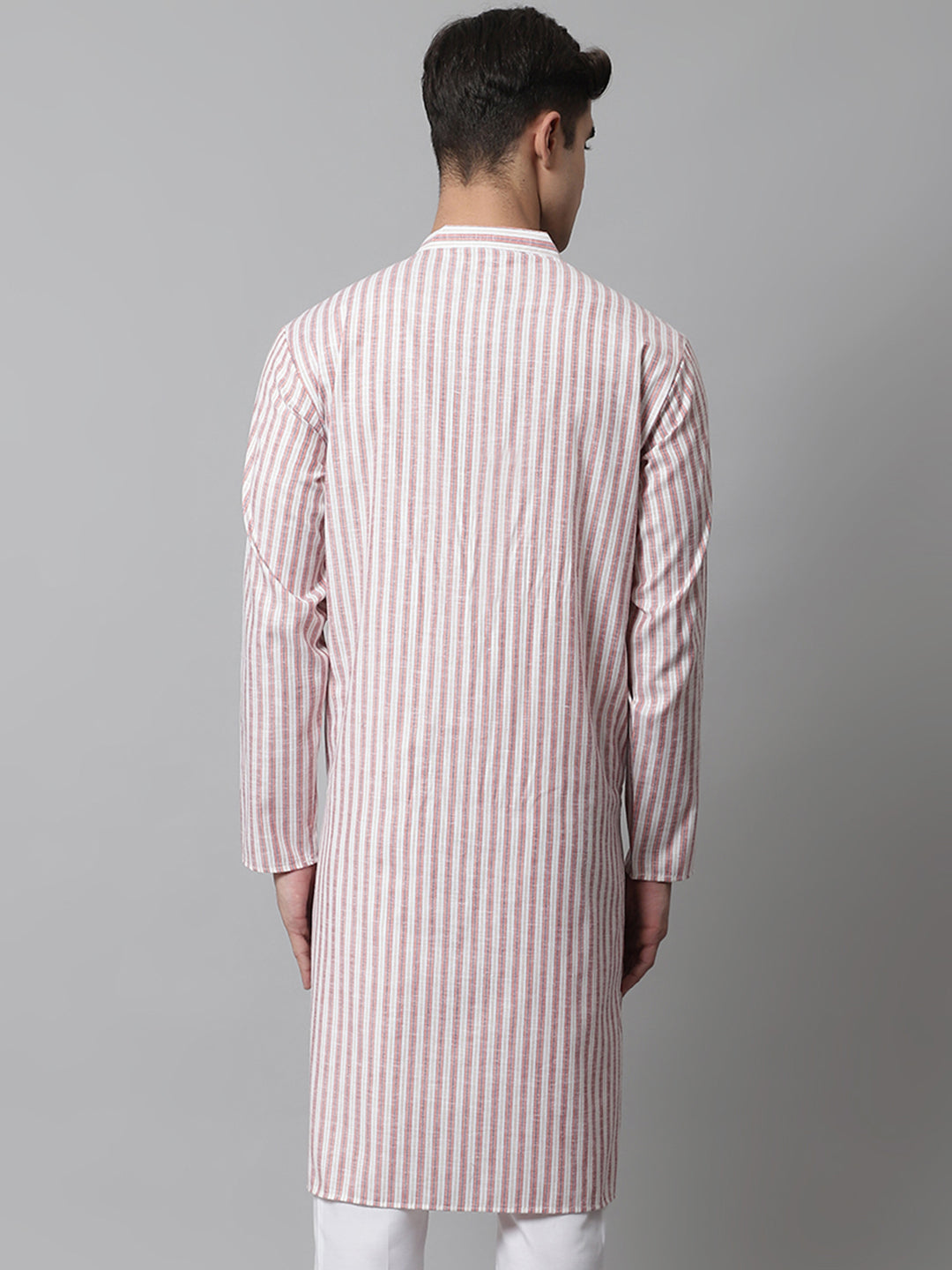 Orange & White Striped Mens Kurta | Short Kurta For Men