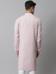 Men Orange and White Striped Kurtas ( KO 683Orange )-KO-683