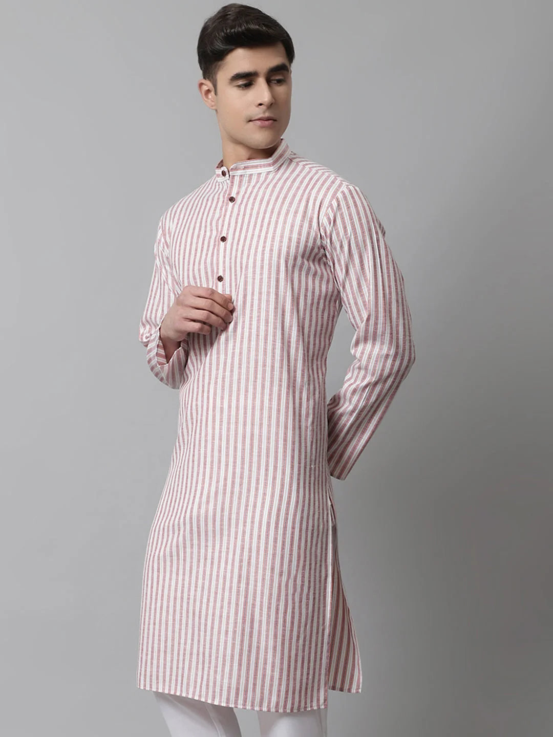 Orange & White Striped Mens Kurta | Short Kurta For Men