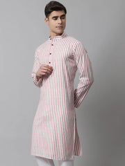 Men Orange and White Striped Kurtas ( KO 683Orange )-KO-683