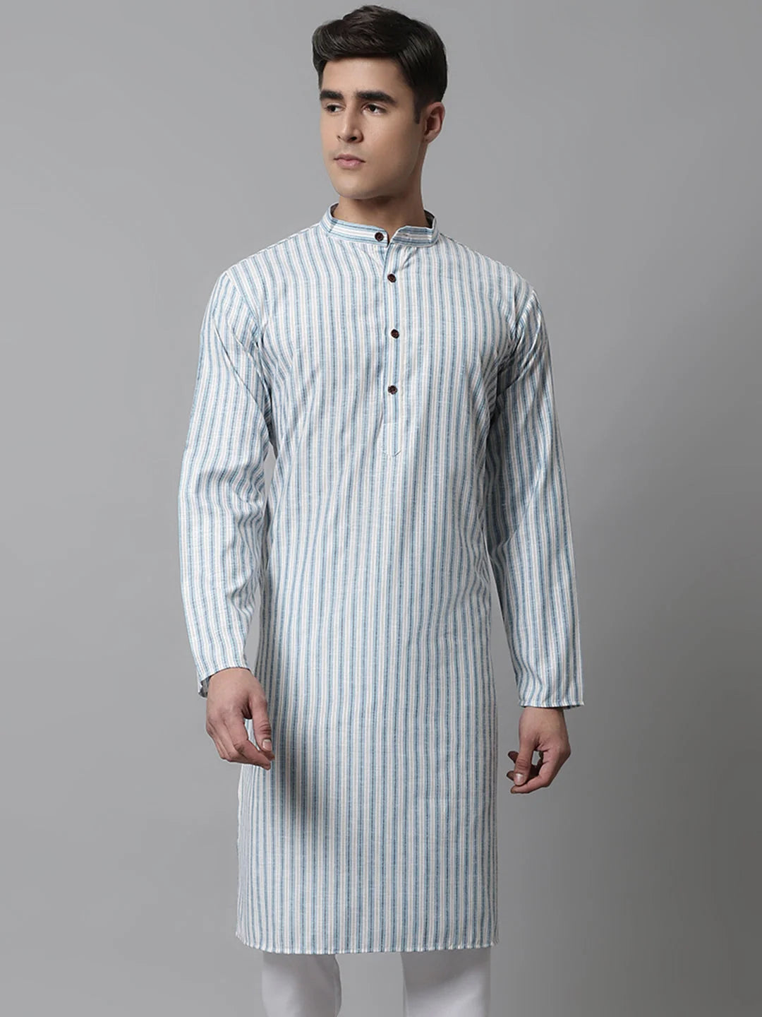Sky Blue & White Striped Mens Kurta | Indian Kurta For Men