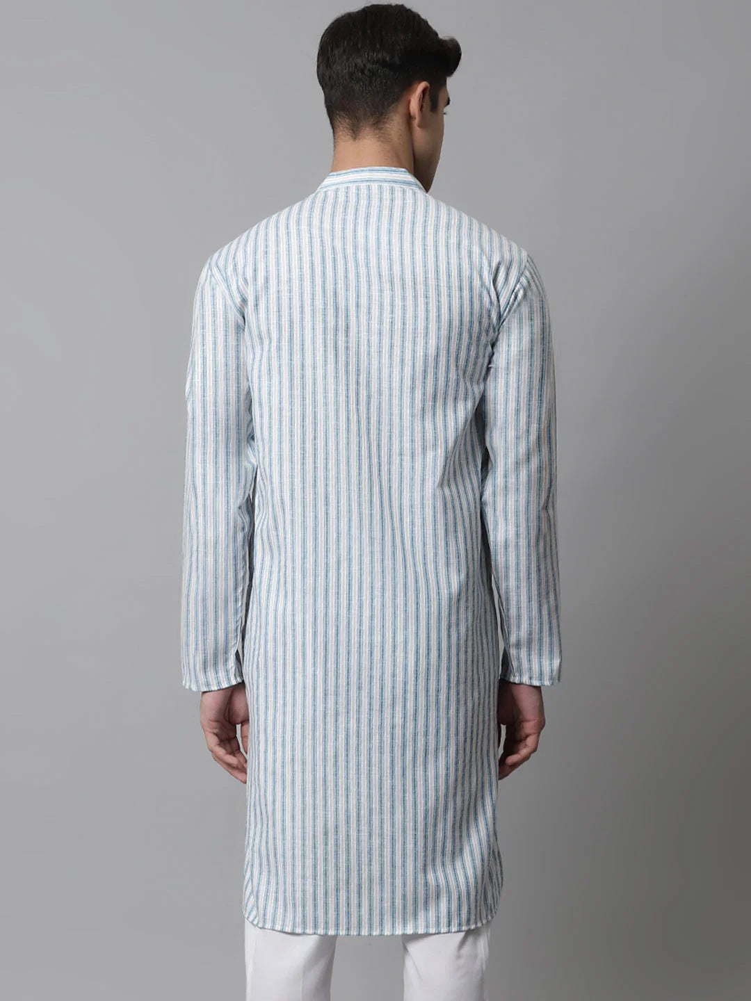 Sky Blue & White Striped Mens Kurta | Indian Kurta For Men