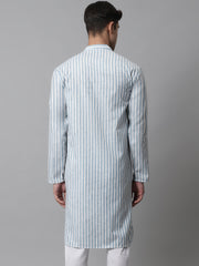 Men Sky Blue and White Striped Kurtas ( KO 683Sky )-KO-683