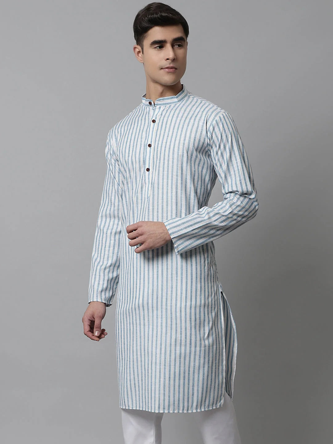 Sky Blue & White Striped Mens Kurta | Indian Kurta For Men