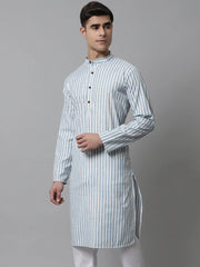 Men Sky Blue and White Striped Kurtas ( KO 683Sky )-KO-683