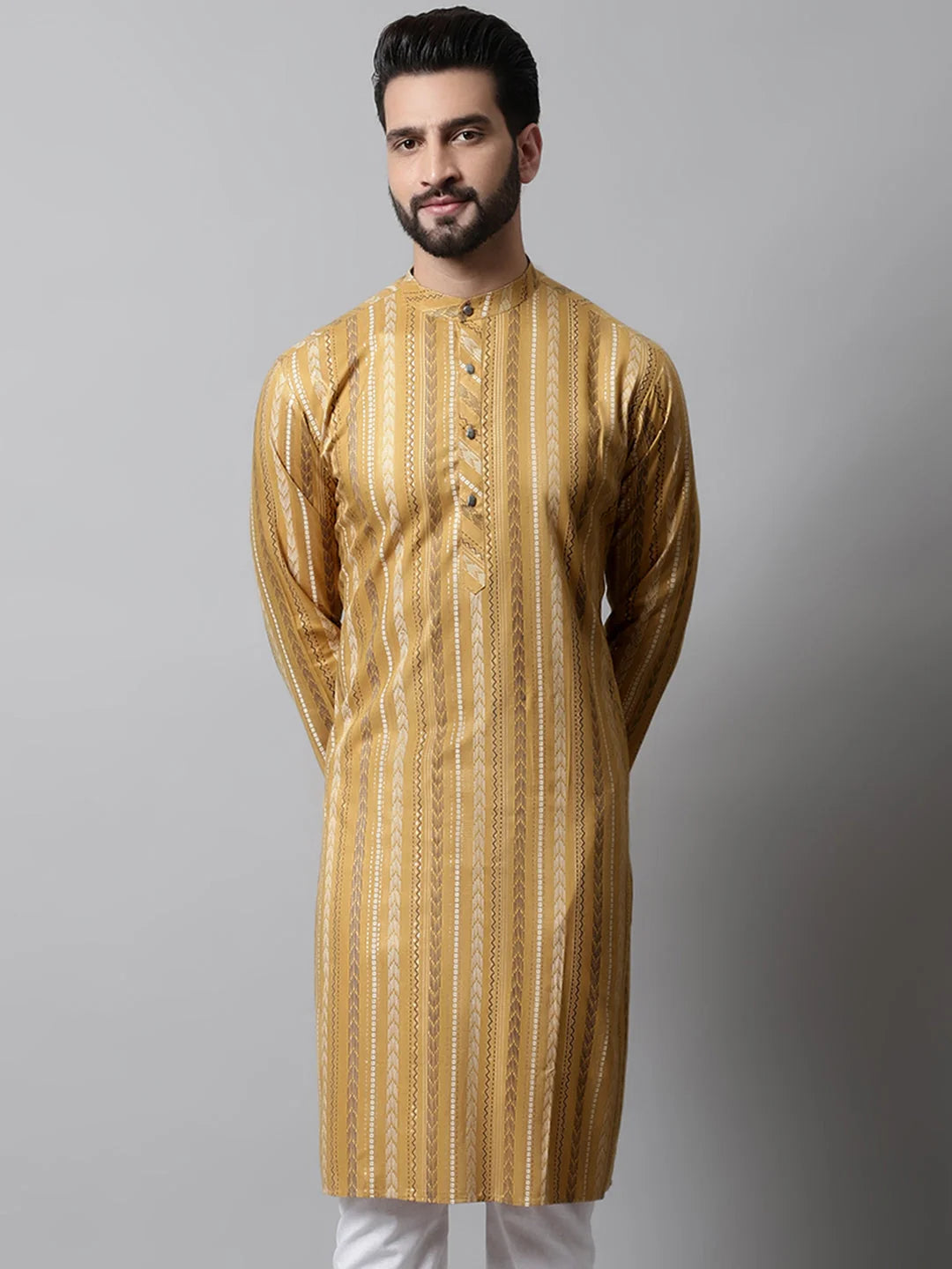 Beige Foil Printed Men's Kurta - Indian Kurta for Men