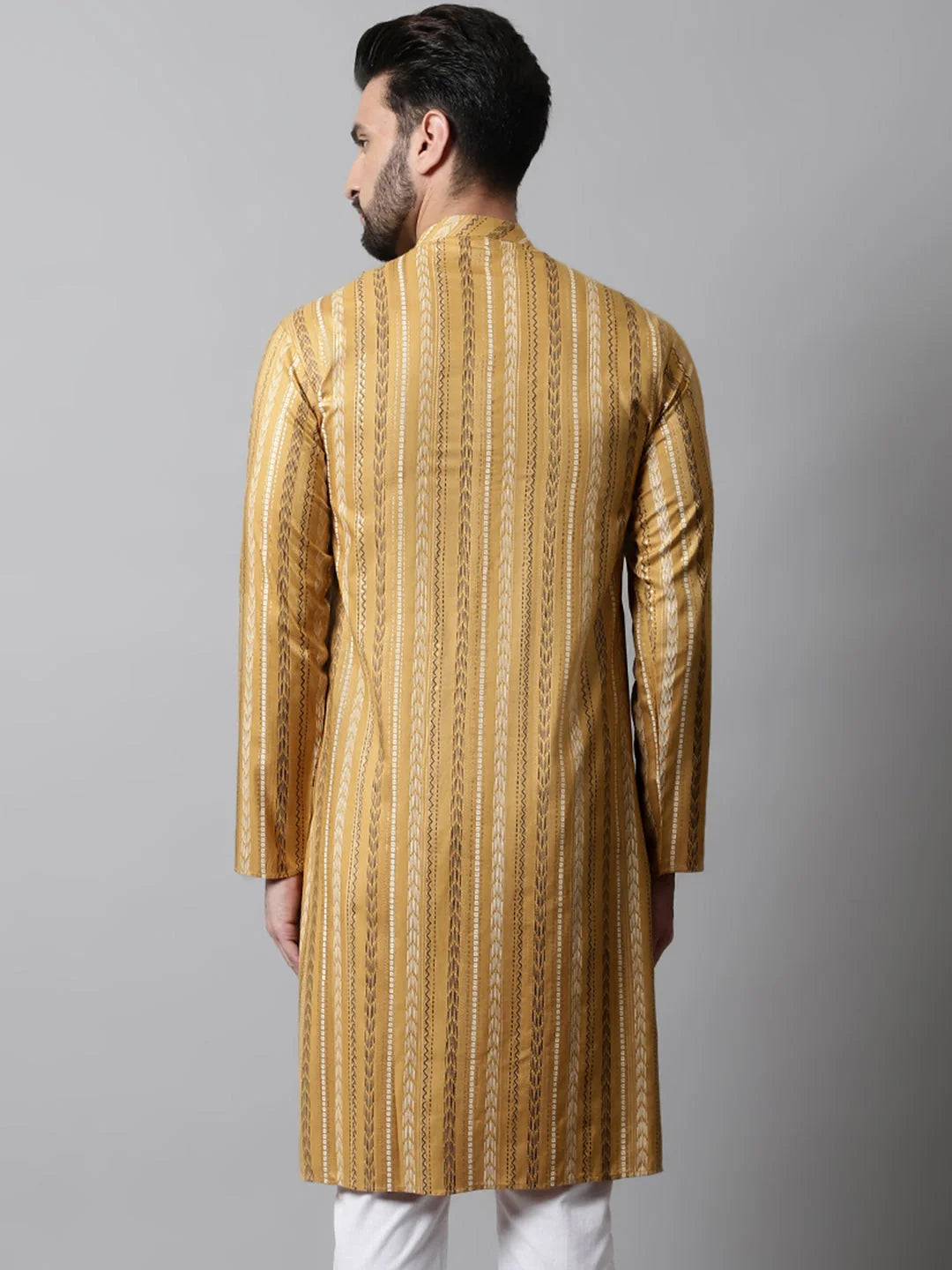Beige Foil Printed Men's Kurta - Indian Kurta for Men