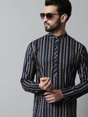 Men Navy Blue Foil Printed Kurtas-KO-684