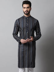 Men Navy Blue Foil Printed Kurtas-KO-684