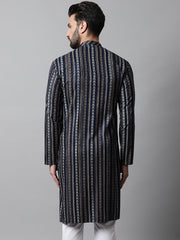 Men Navy Blue Foil Printed Kurtas-KO-684