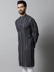 Men Navy Blue Foil Printed Kurtas-KO-684