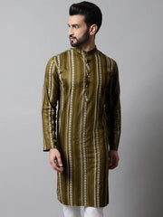 Men Olive Green Foil Printed Kurtas-KO-684