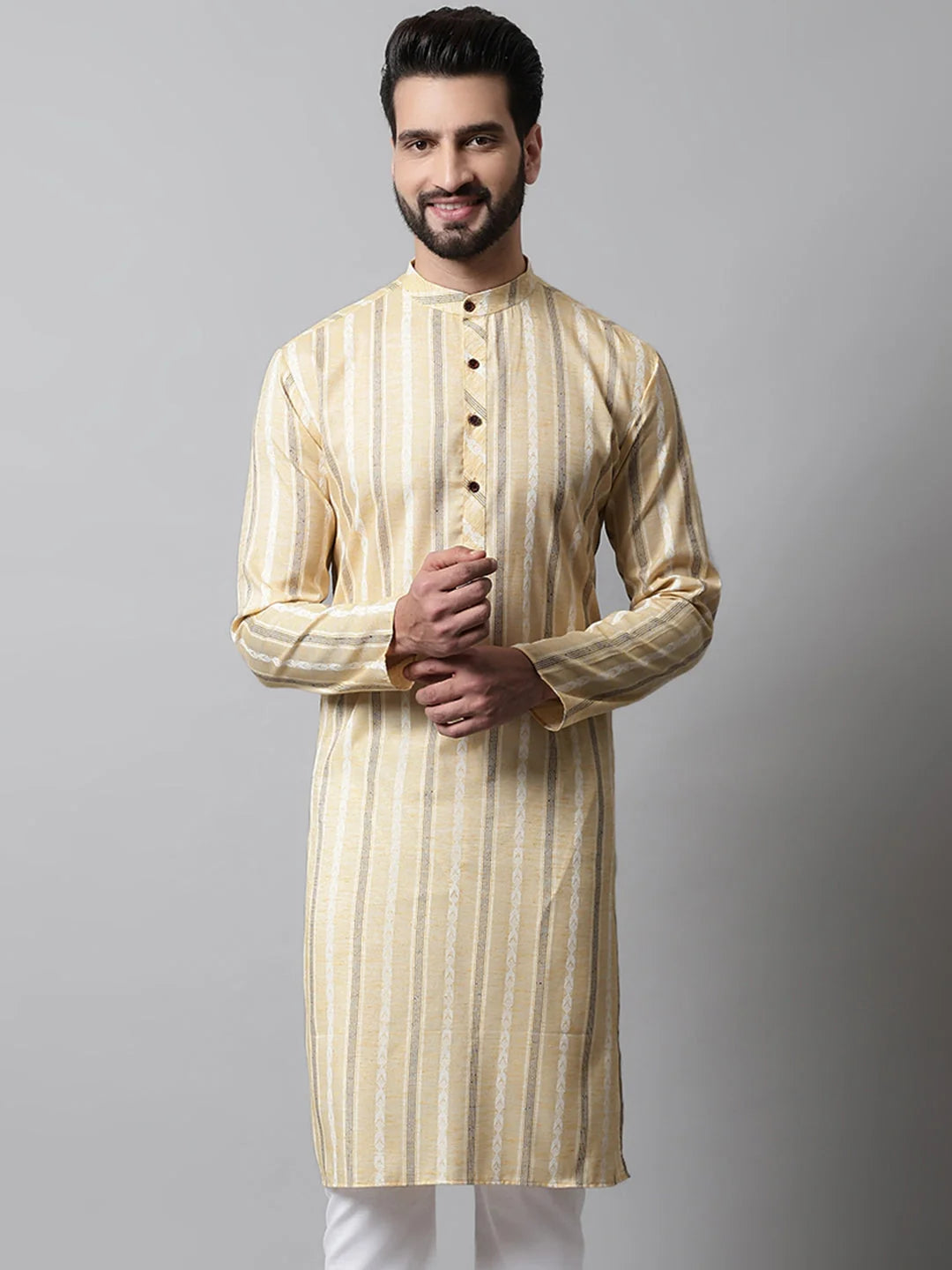 Beige Geometric Printed Mens Kurta | Indian Kurta for Men