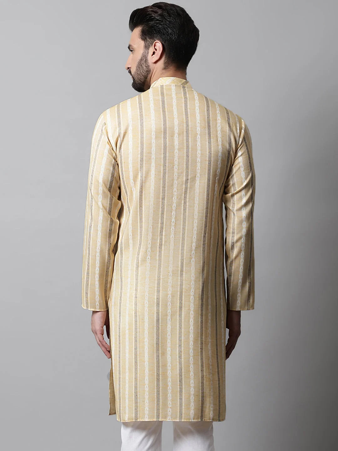 Beige Geometric Printed Mens Kurta | Indian Kurta for Men