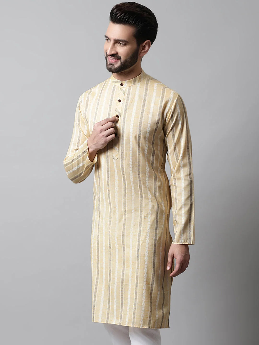 Beige Geometric Printed Mens Kurta | Indian Kurta for Men
