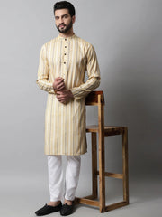 Men Beige Geomatric Printed Kurtas-KO-685