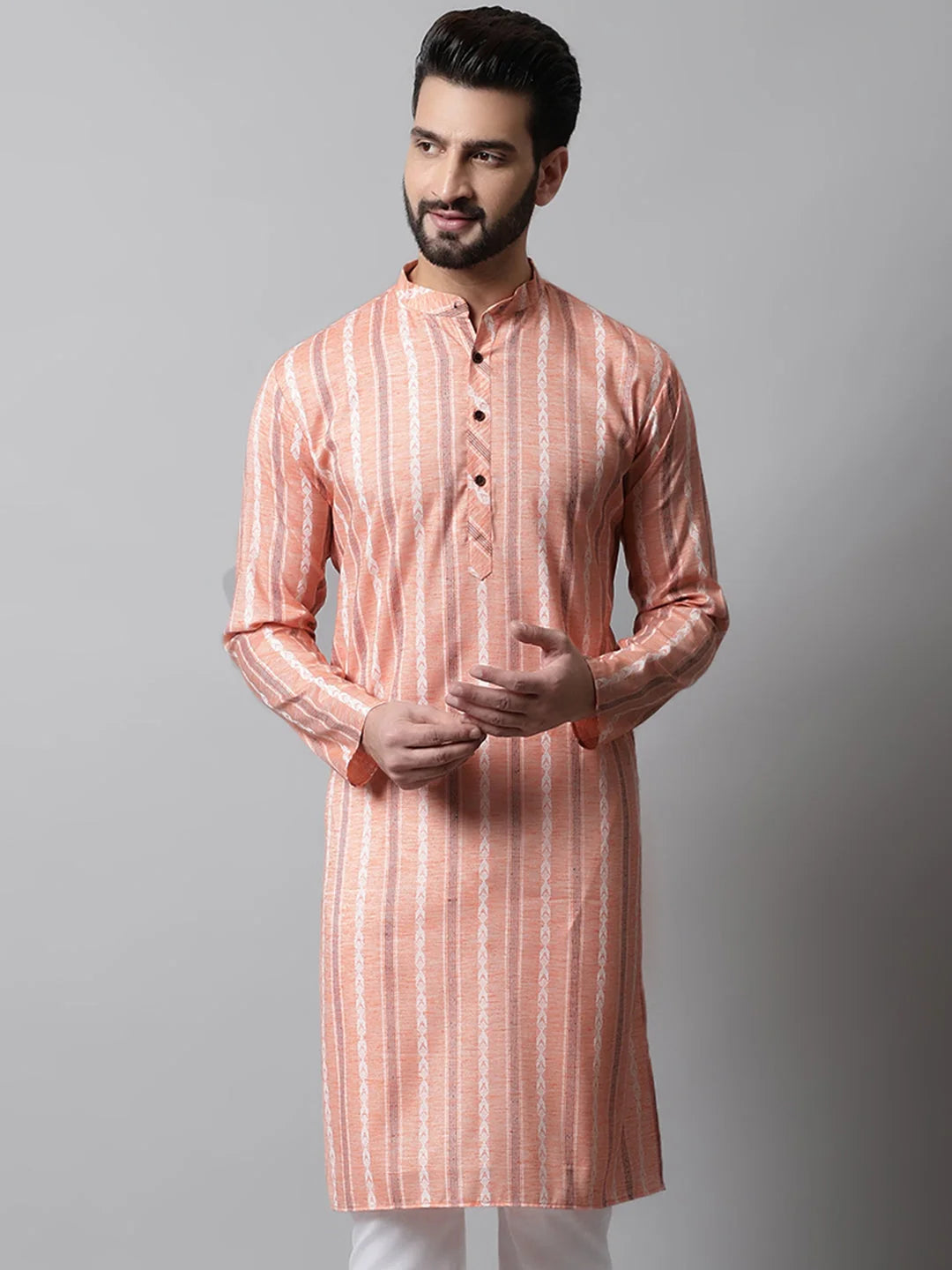 Coral Geometric Printed Mens Kurta | Short Kurta for Men