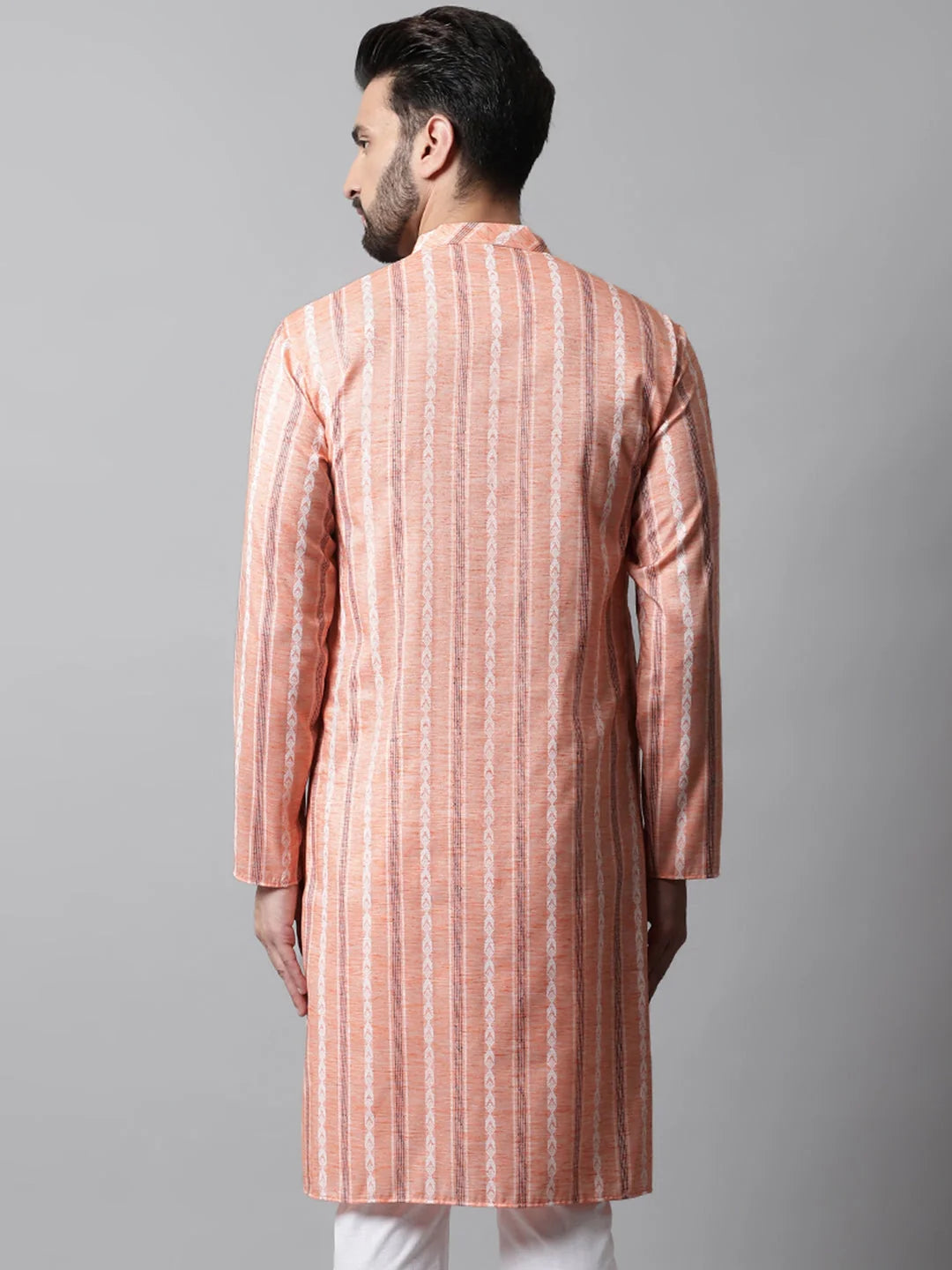 Coral Geometric Printed Mens Kurta | Short Kurta for Men