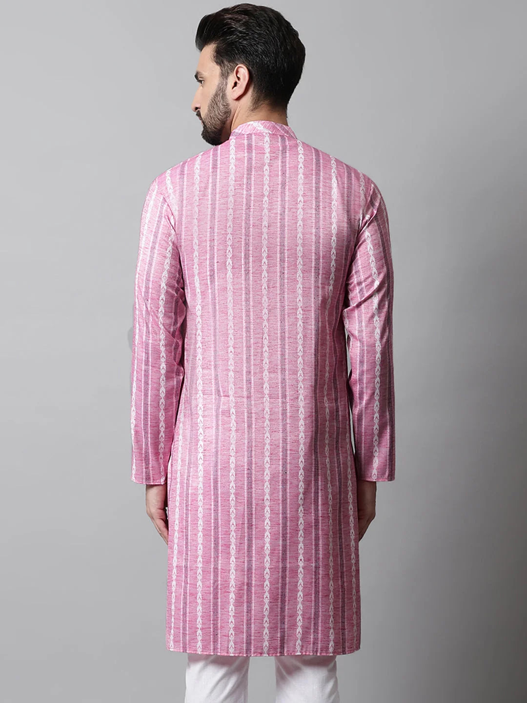 Pink Geometric Printed Mens Kurta | Silk Kurta for Men Look