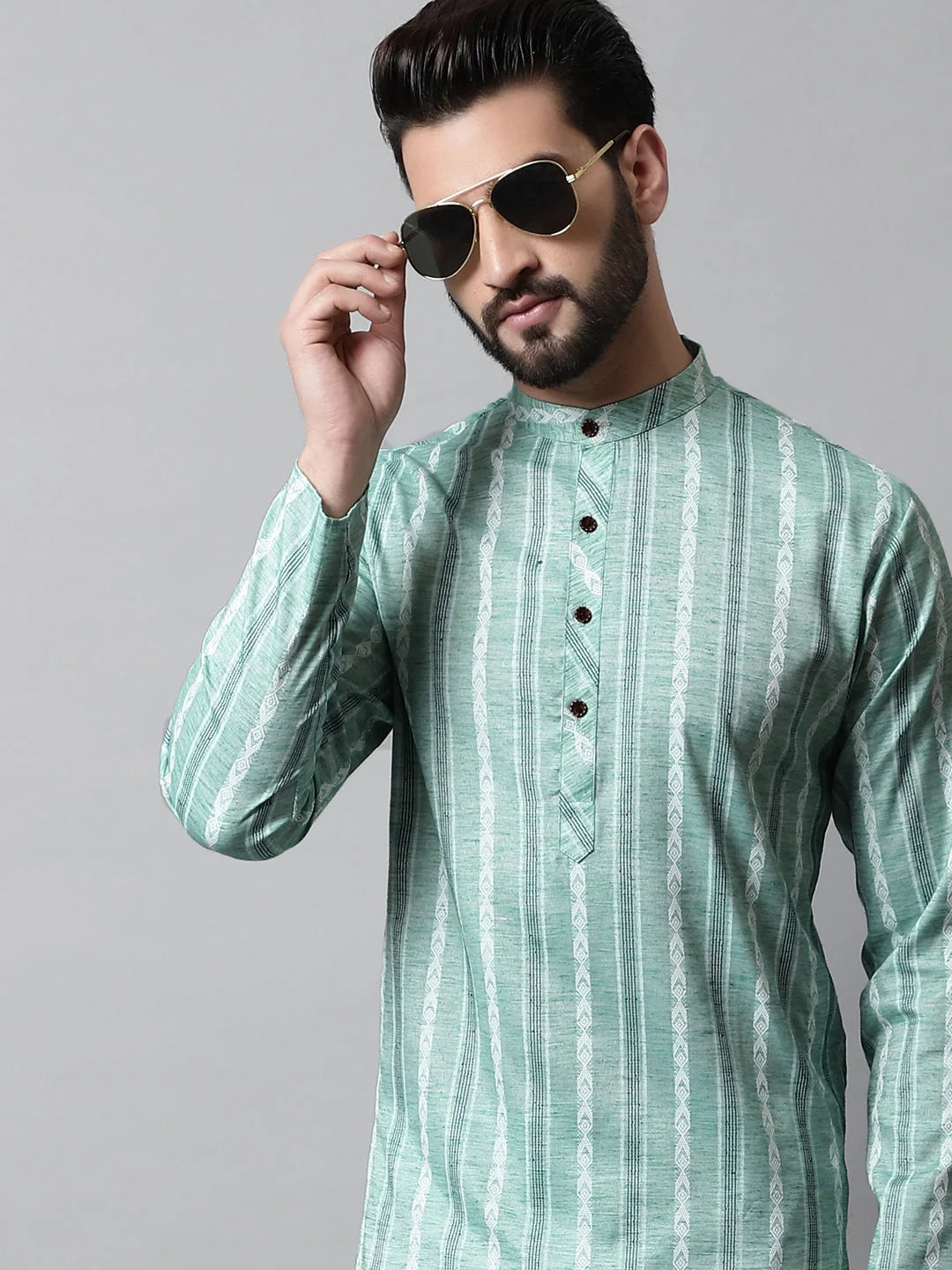 Men Sky Blue Geomatric Printed Kurtas-KO-685