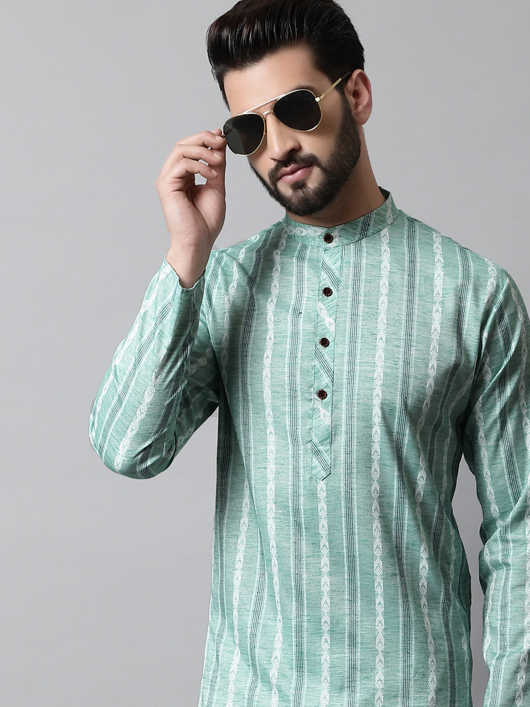 Sky Blue Geometric Mens Kurta - Stylish Indian Kurta for Men