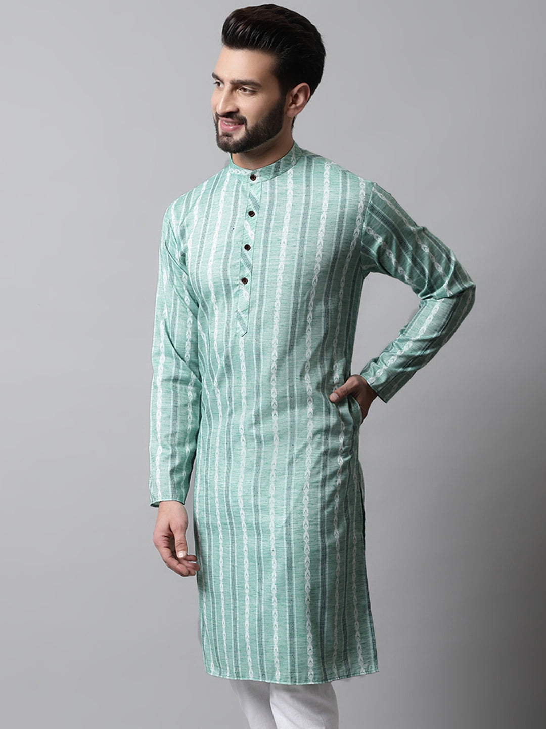 Sky Blue Geometric Mens Kurta - Stylish Indian Kurta for Men