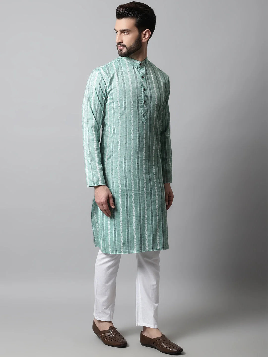 Sky Blue Geometric Mens Kurta - Stylish Indian Kurta for Men