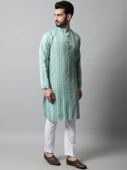 Men Sky Blue Geomatric Printed Kurtas-KO-685