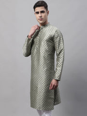 Men's Green Printed Silk Blend Kurtas-KO-686