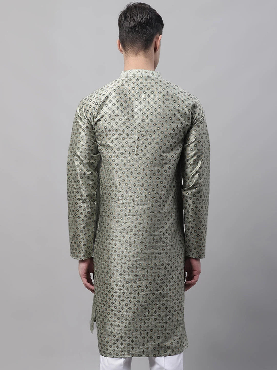 Green Printed Silk Blend Men's Kurta: Stylish Mens Kurta