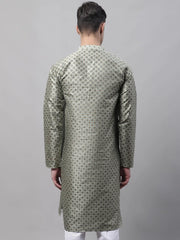 Men's Green Printed Silk Blend Kurtas-KO-686