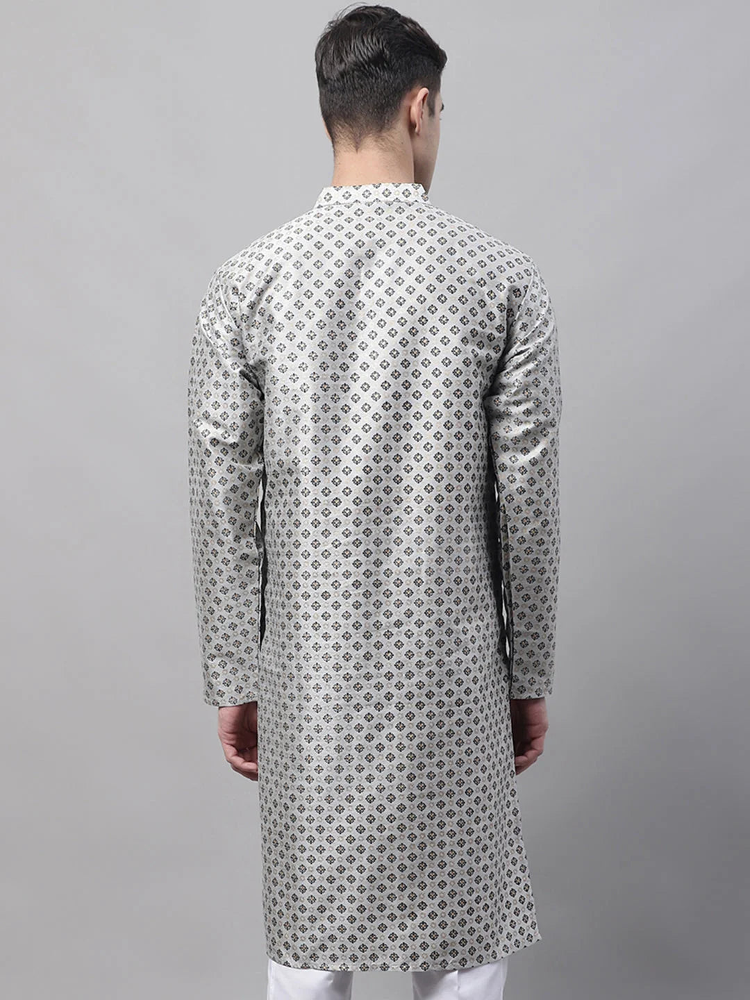 Stylish Men's Grey Printed Cotton Kurta | Indian Kurta for Men
