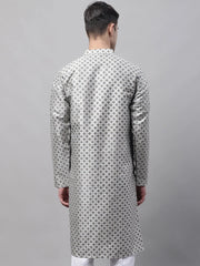 Men's Grey Printed Silk Blend Kurtas-KO-686