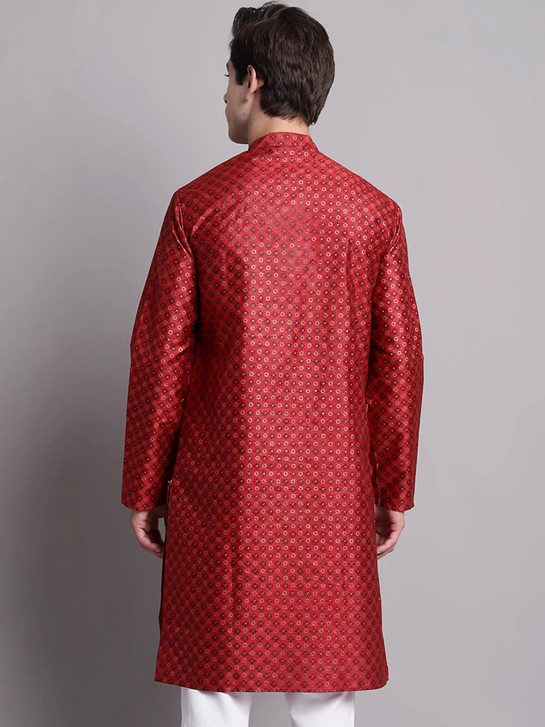 Maroon Printed Silk Blend Men's Kurta | Wedding Kurta