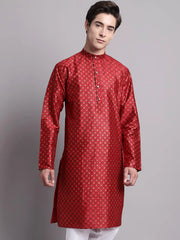 Men's Maroon Printed Silk Blend Kurta
