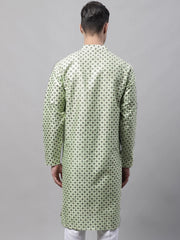 Men's Pista Green Printed Silk Blend Kurtas-KO-686
