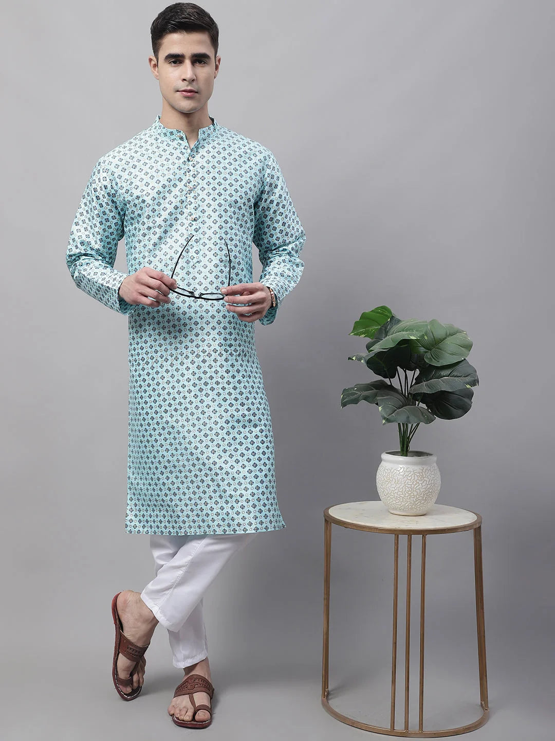 Sky Blue Indian Kurta for Men | Men's Cotton Kurta Online