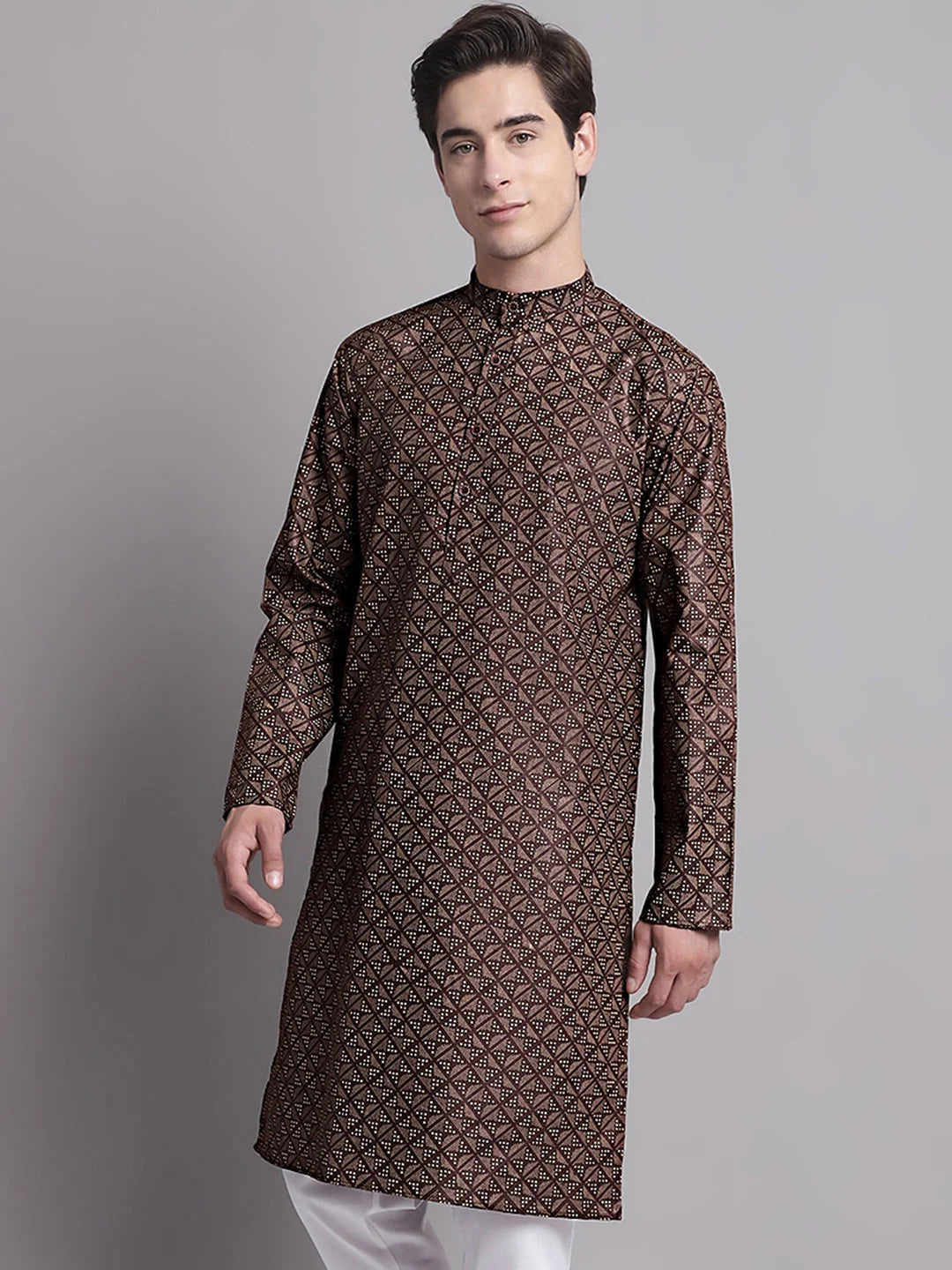 Coffee Brown Printed Mens Kurta - Shop Indian Kurta for Men