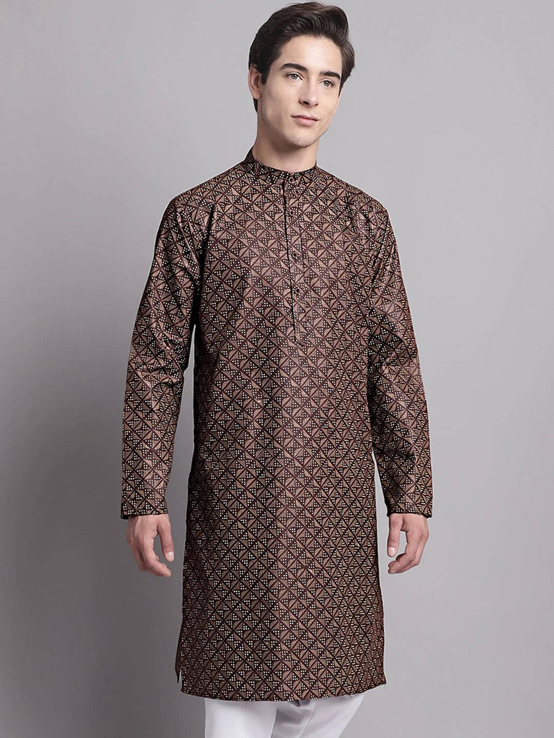 Coffee Brown Printed Mens Kurta - Shop Indian Kurta for Men
